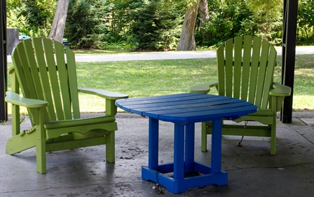 Blue and Green Adirondack Chairs Lake Wilcox Park